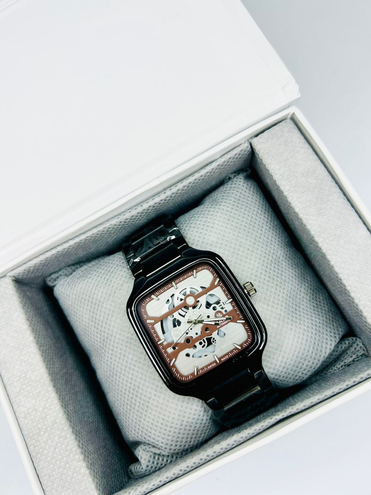 Men’s Square Dial Watch – Brown Dial, Stylish Modern Analog Wrist Watch, Luxury Casual & Formal Watch
