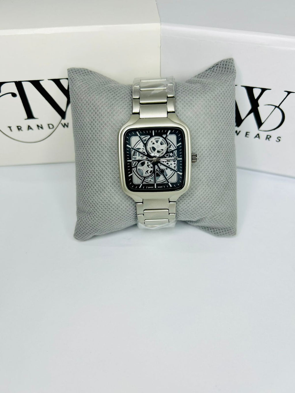 Men’s Square Dial Watch – blue Dial, Silver Stainless Steel Strap, Modern Luxury Analog Wrist Watch