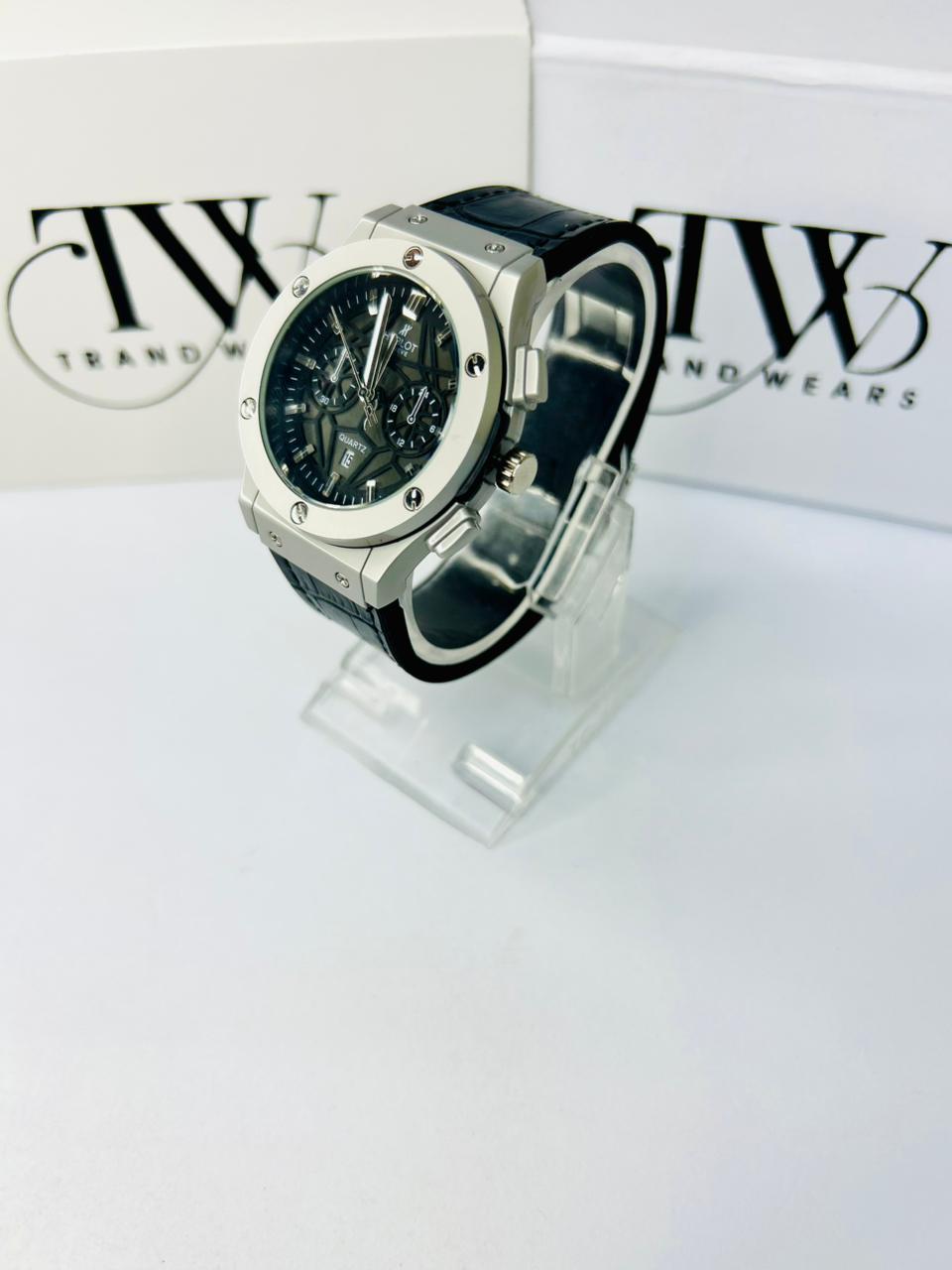HB Men’s Black Dial Leather Strap snake tecture Watch – Classic Analog Wrist Watch for Formal & Casual Wear
