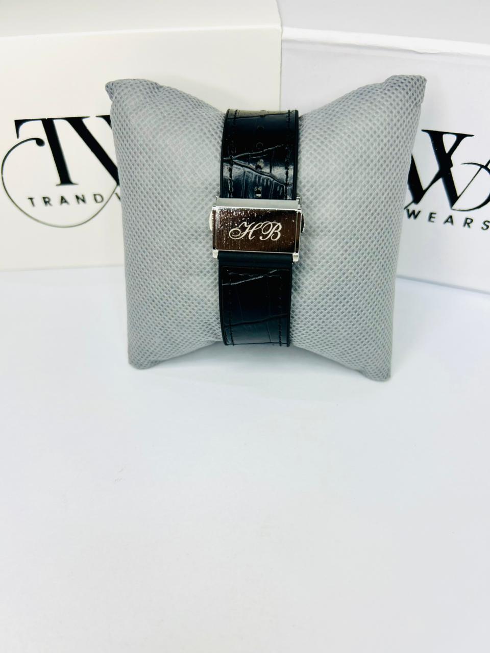 HB Men’s Black Dial Leather Strap snake tecture Watch – Classic Analog Wrist Watch for Formal & Casual Wear