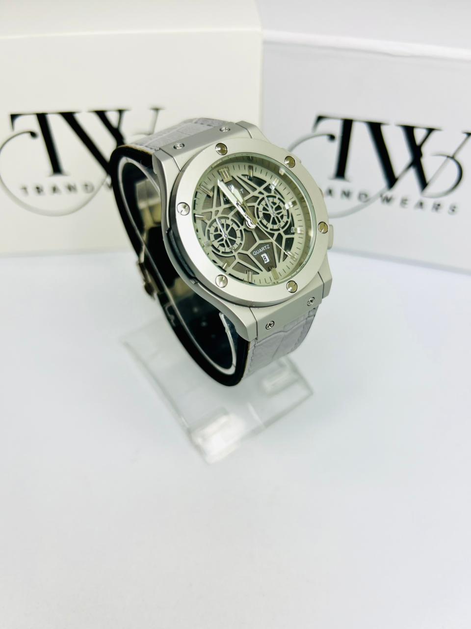 HB Men’s White Dial Leather Strap snake tecture Watch – Classic Analog Wrist Watch for Formal & Casual Wear
