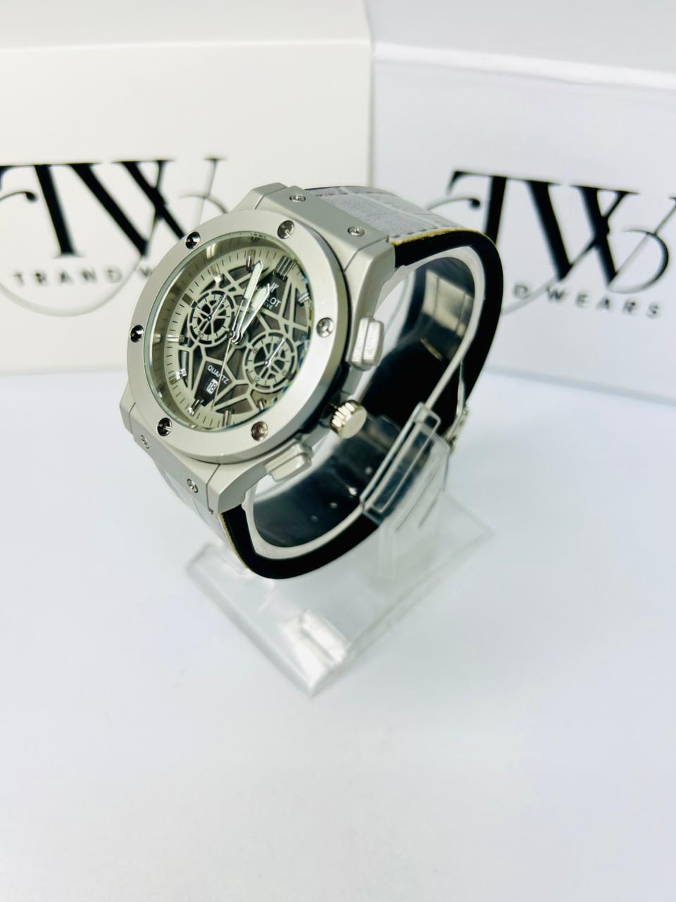 HB Men’s White Dial Leather Strap snake tecture Watch – Classic Analog Wrist Watch for Formal & Casual Wear