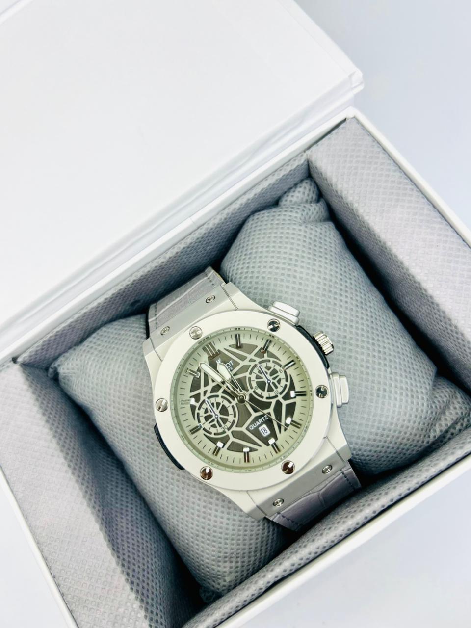 HB Men’s White Dial Leather Strap snake tecture Watch – Classic Analog Wrist Watch for Formal & Casual Wear