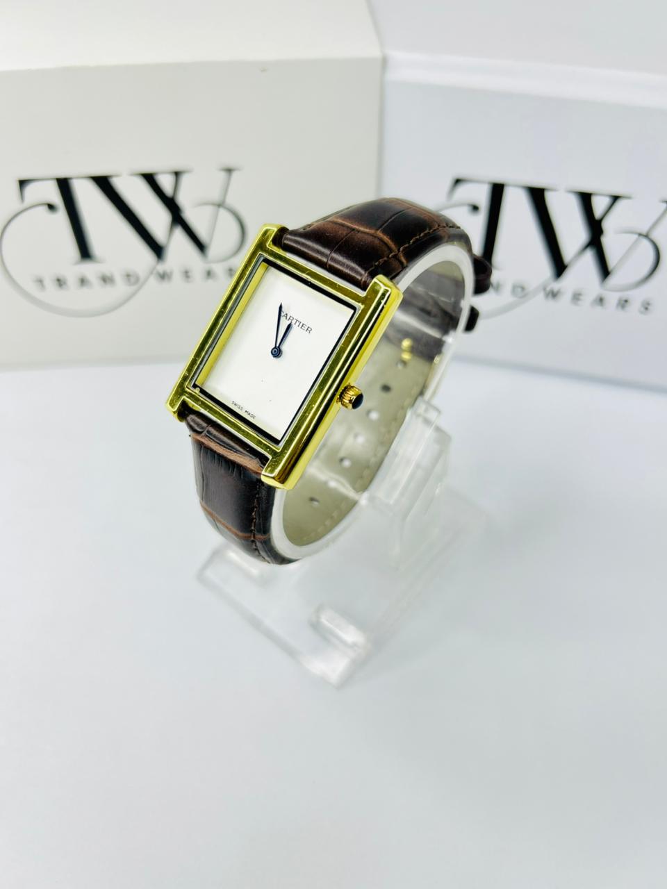 TW Brown Strap Watch – White Dial Elegant Design