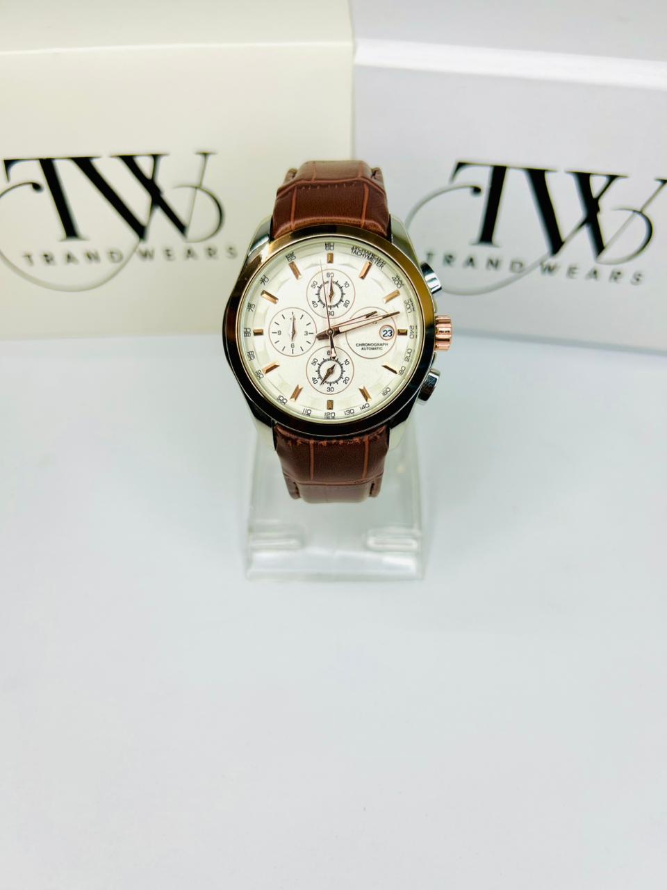 TW Brown Strap Watch with Working Chronograph – Stylish & Premium Design