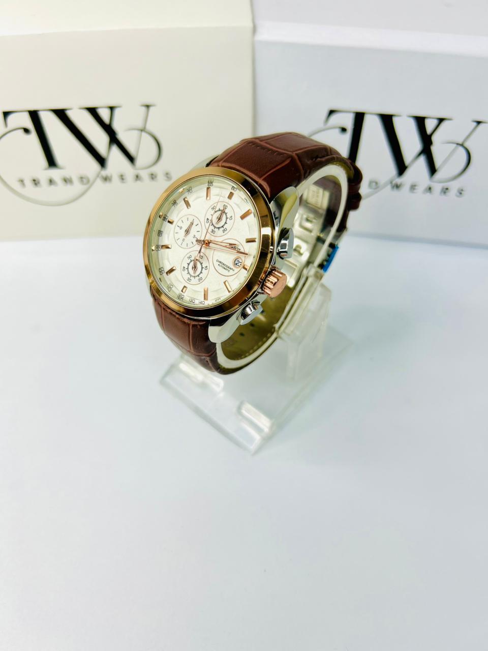 TW Brown Strap Watch with Working Chronograph – Stylish & Premium Design
