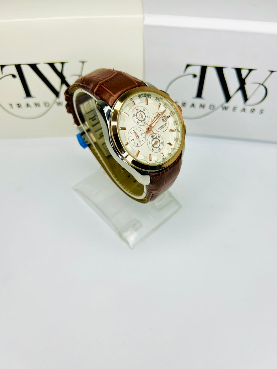 TW Brown Strap Watch with Working Chronograph – Stylish & Premium Design