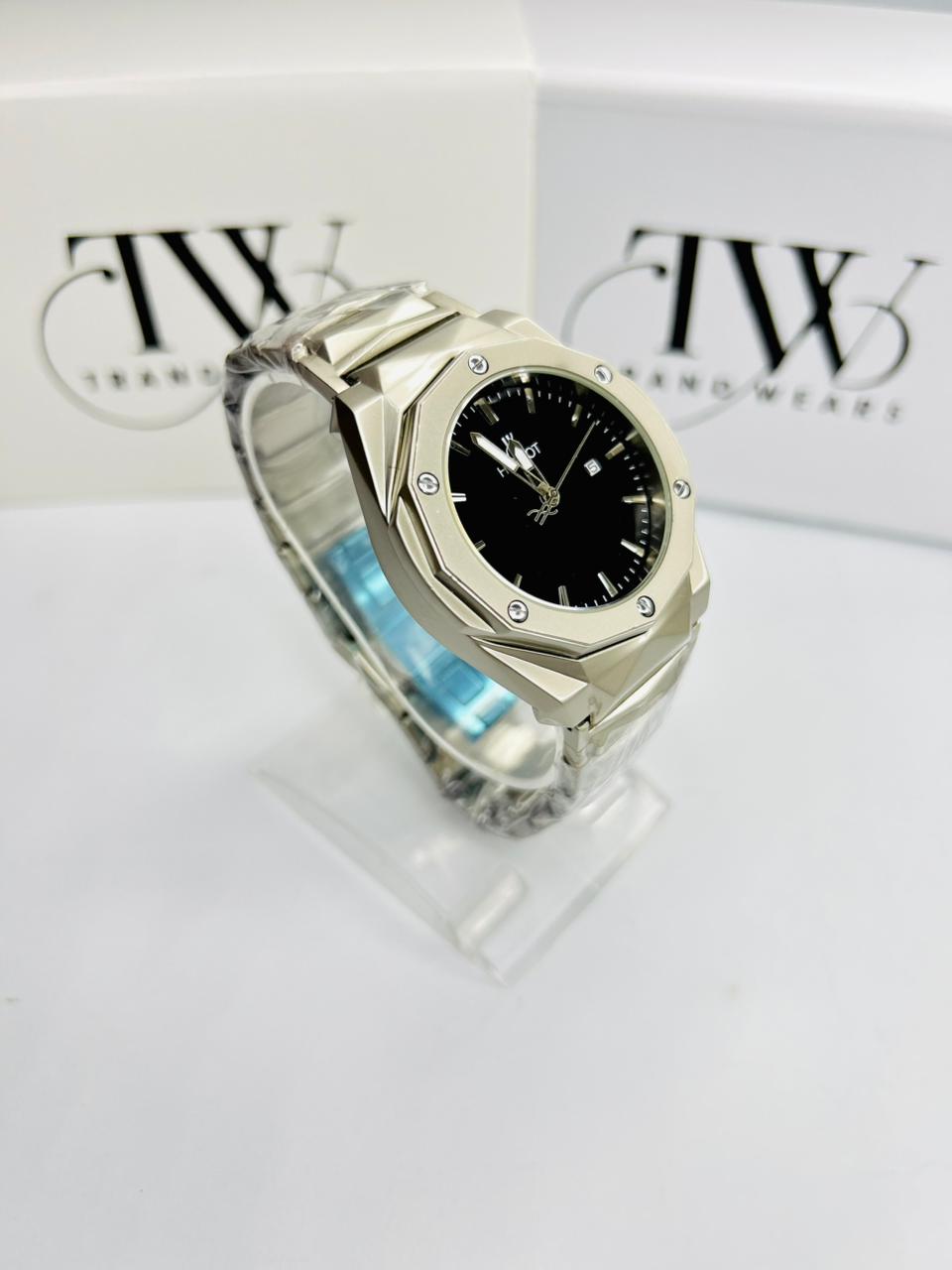 HB Stainless Steel Black Dial Watch