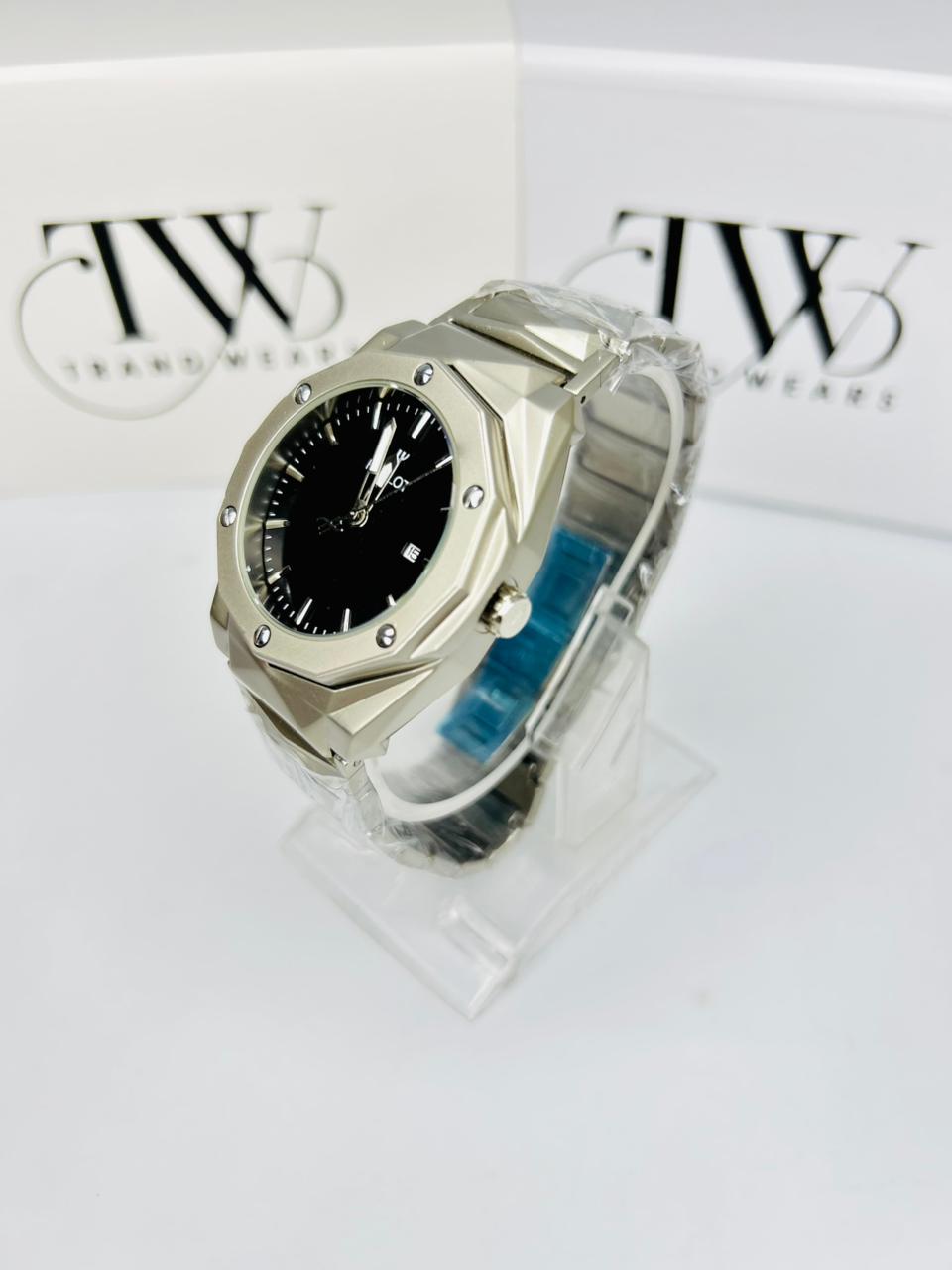 HB Stainless Steel Black Dial Watch