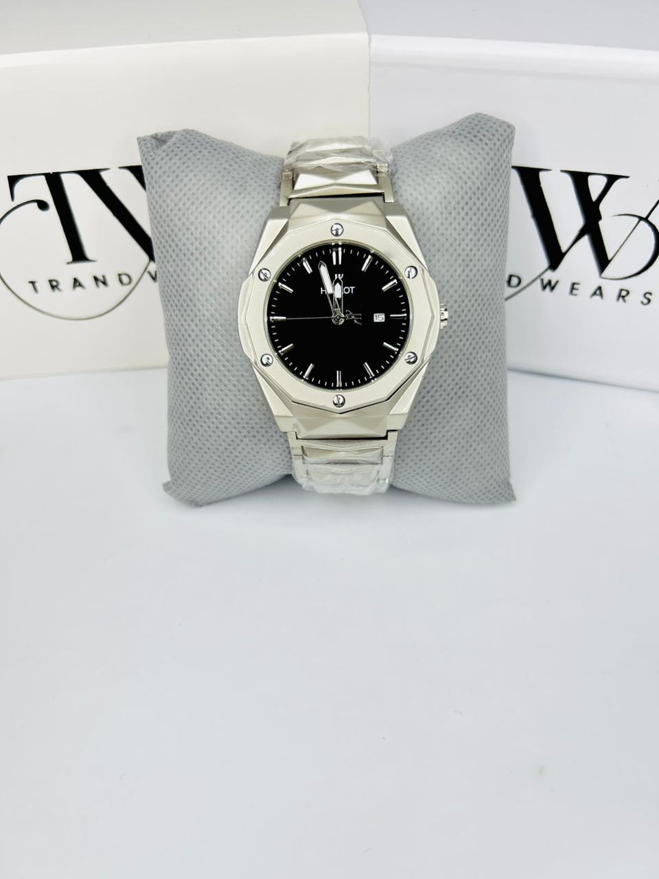 HB Stainless Steel Black Dial Watch
