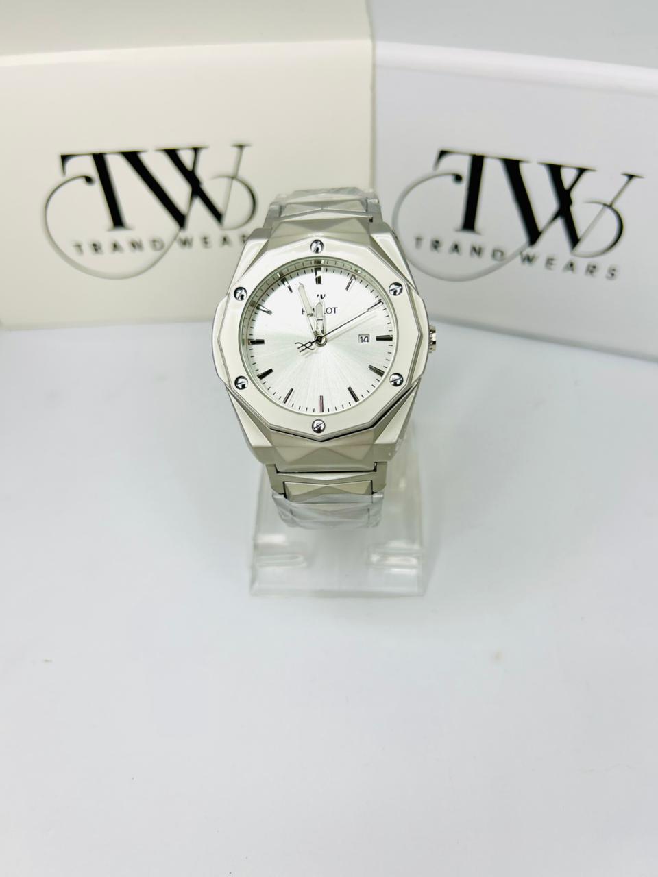 HB Stainless Steel White Dial Watch