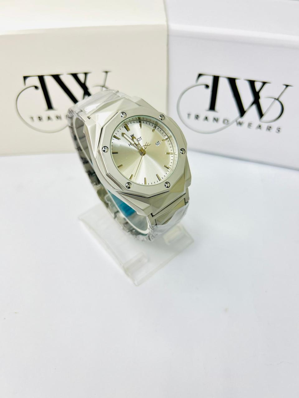 HB Stainless Steel White Dial Watch