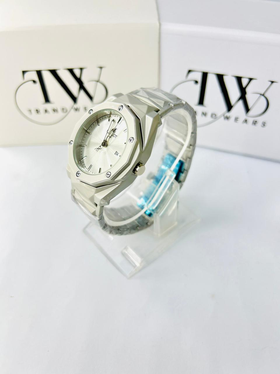 HB Stainless Steel White Dial Watch