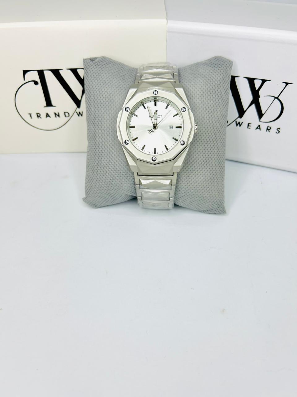 HB Stainless Steel White Dial Watch