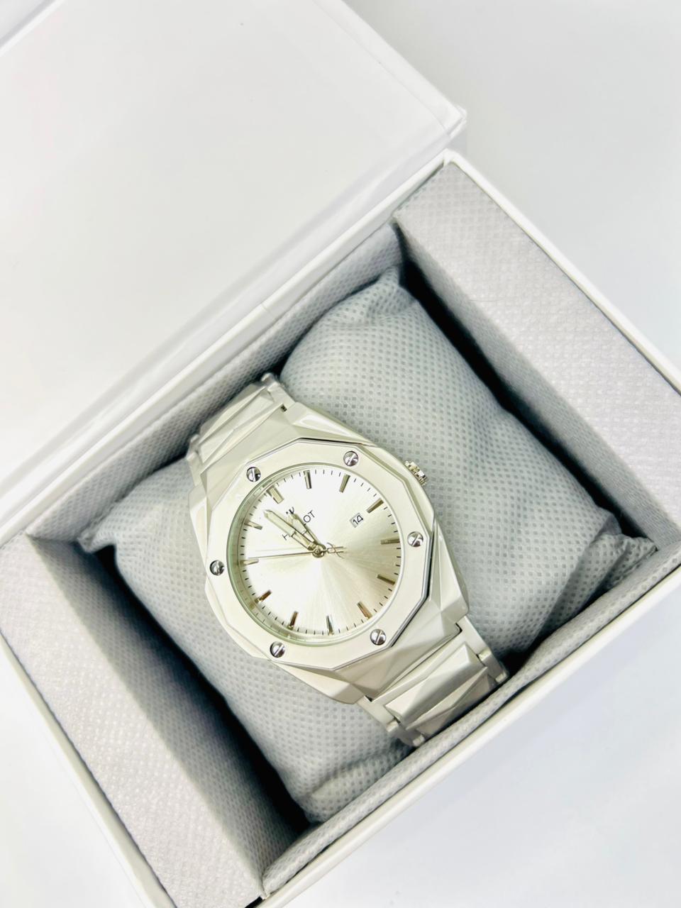 HB Stainless Steel White Dial Watch