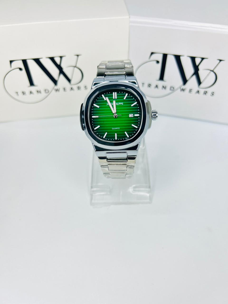 PP Premium Green Dial Stainless Steel Watch with Butterfly Lock