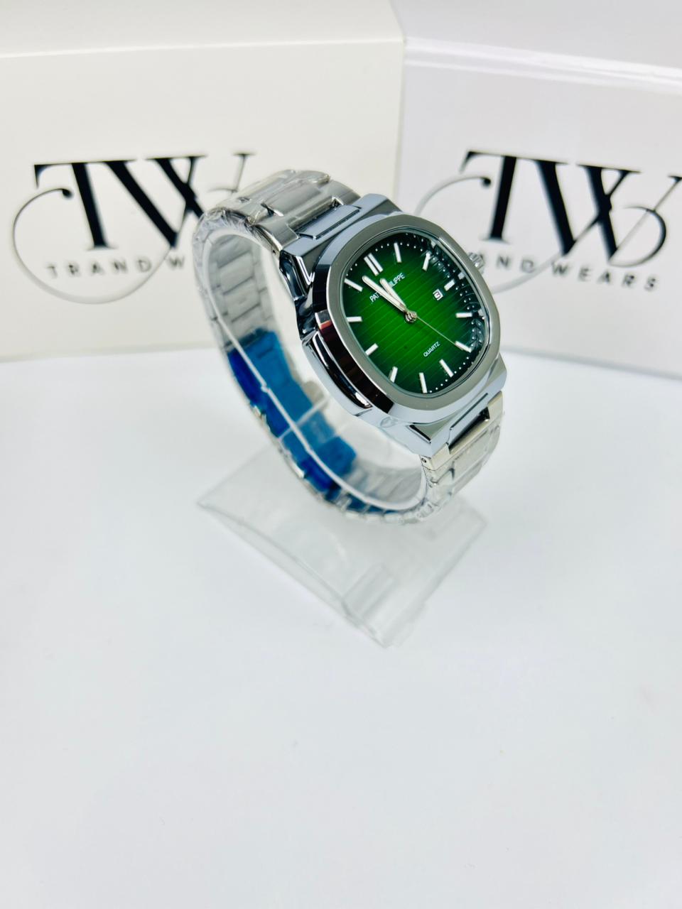 PP Premium Green Dial Stainless Steel Watch with Butterfly Lock