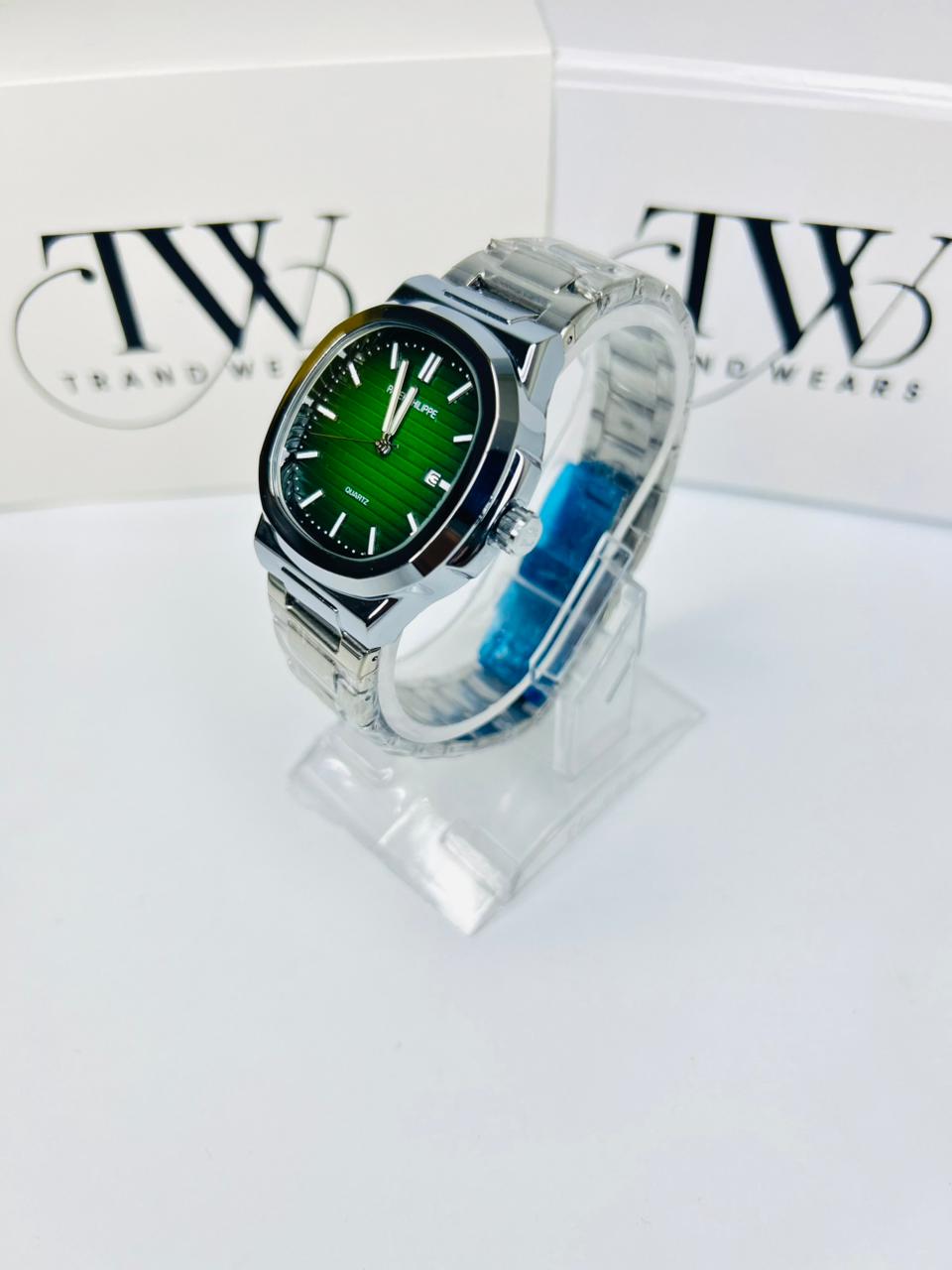 PP Premium Green Dial Stainless Steel Watch with Butterfly Lock
