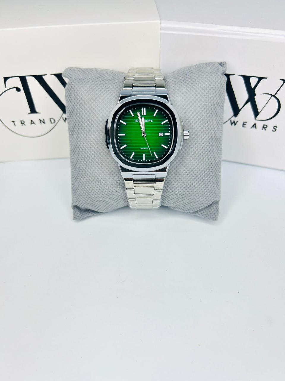 PP Premium Green Dial Stainless Steel Watch with Butterfly Lock