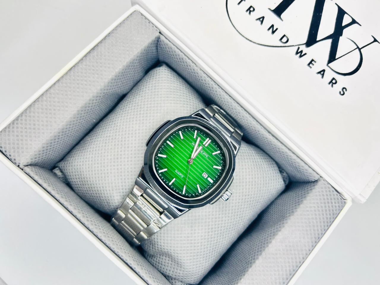 PP Premium Green Dial Stainless Steel Watch with Butterfly Lock
