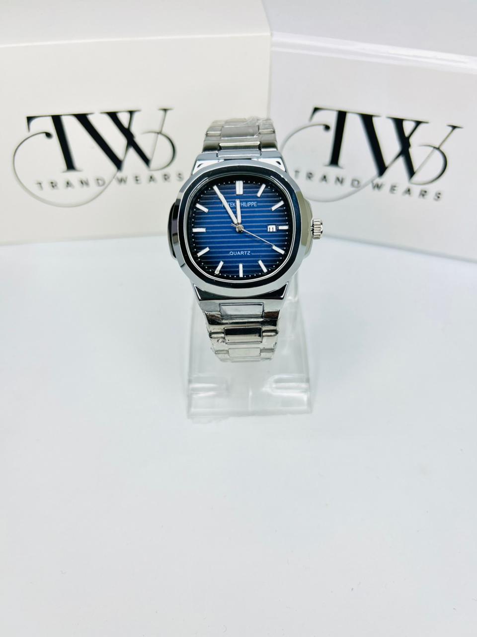PP Premium Blue Dial Stainless Steel Watch with Butterfly Lock