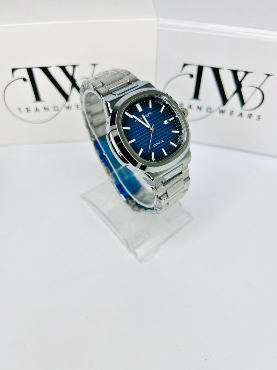 PP Premium Blue Dial Stainless Steel Watch with Butterfly Lock