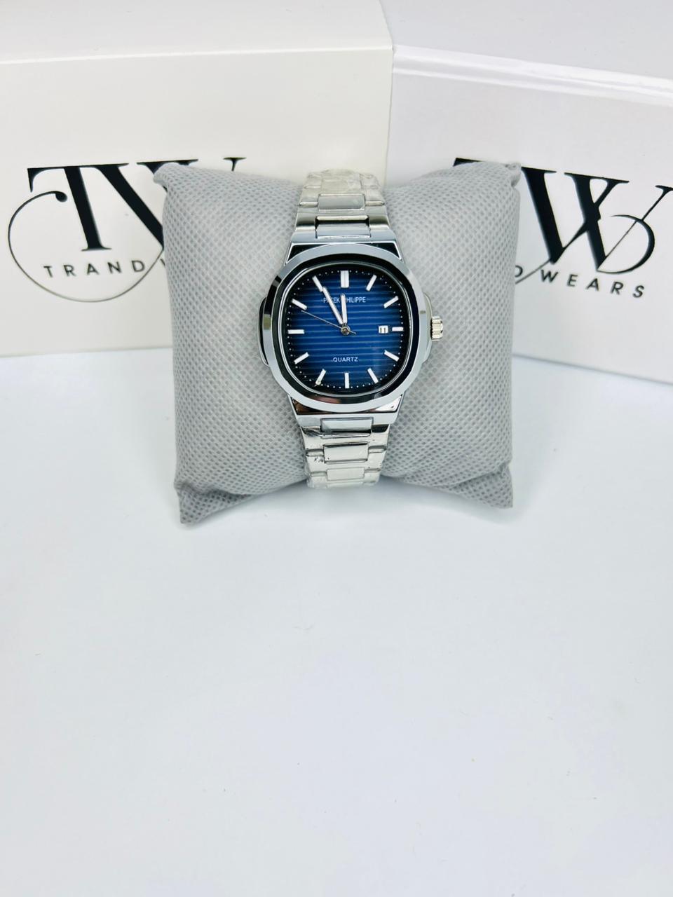 PP Premium Blue Dial Stainless Steel Watch with Butterfly Lock