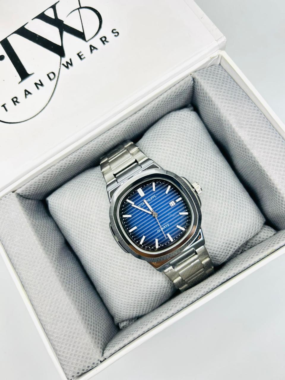 PP Premium Blue Dial Stainless Steel Watch with Butterfly Lock