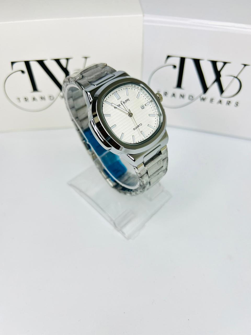 PP Premium White Dial Stainless Steel Watch with Butterfly Lock