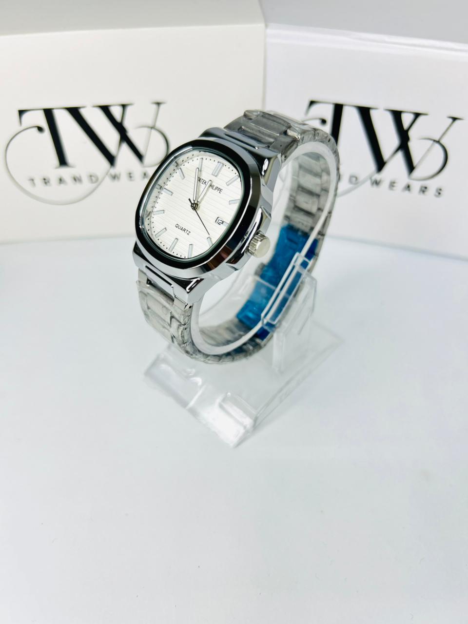 PP Premium White Dial Stainless Steel Watch with Butterfly Lock