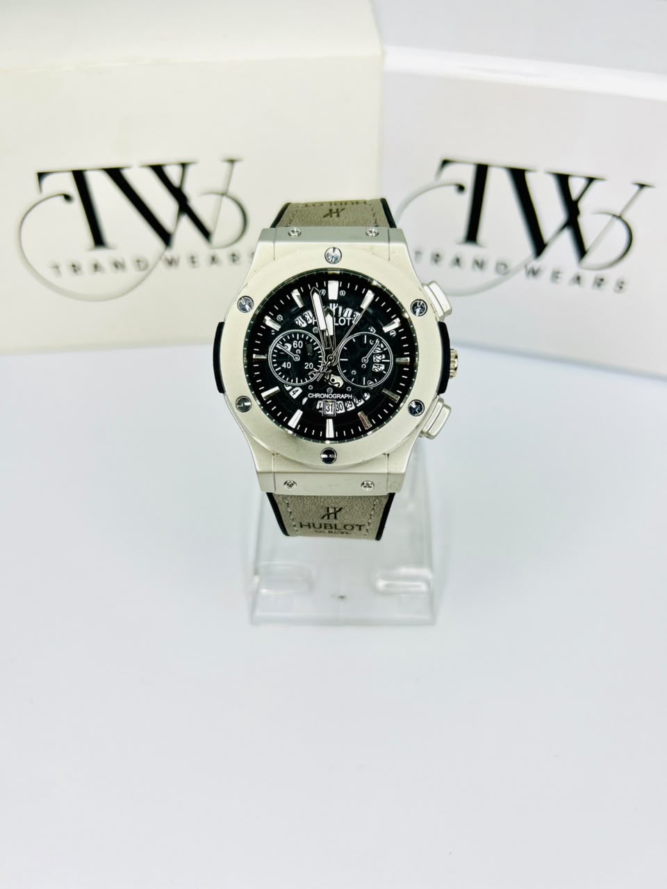 HB White Strap Black Dial Watch – Modern & Stylish Timepiece for Men
