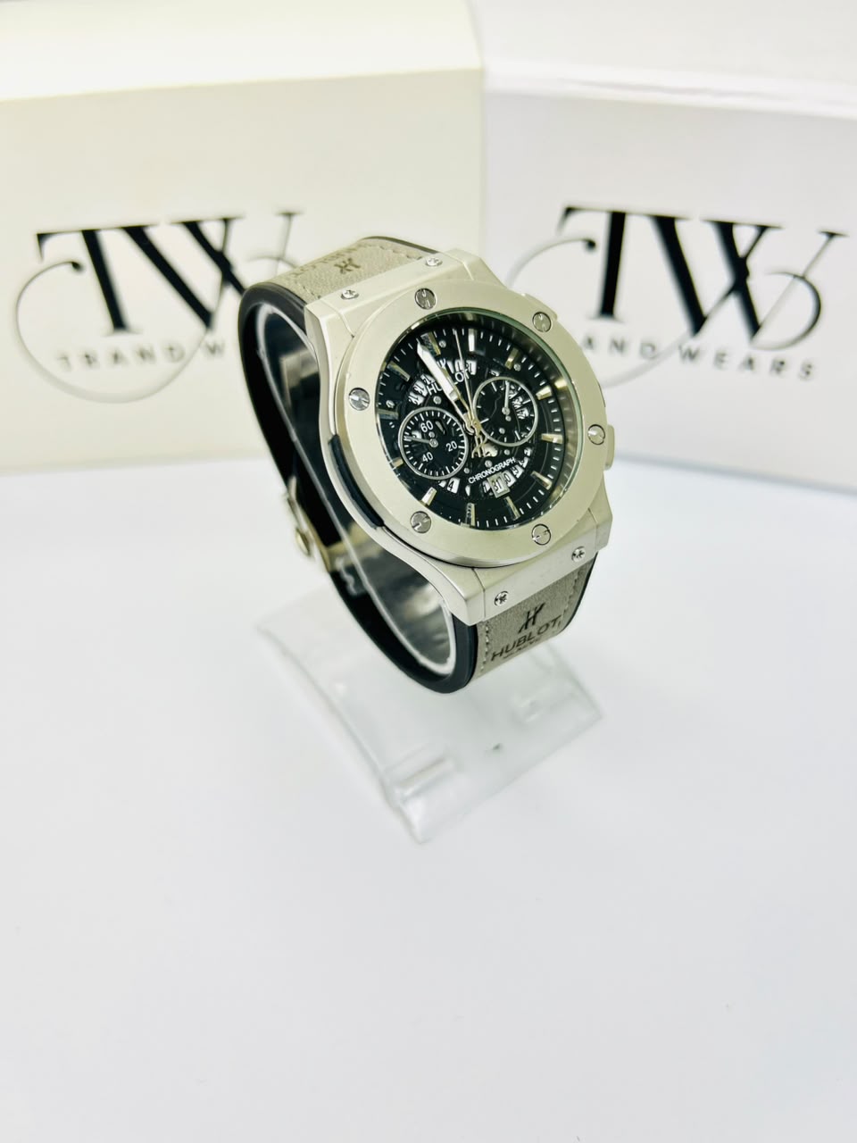 HB White Strap Black Dial Watch – Modern & Stylish Timepiece for Men