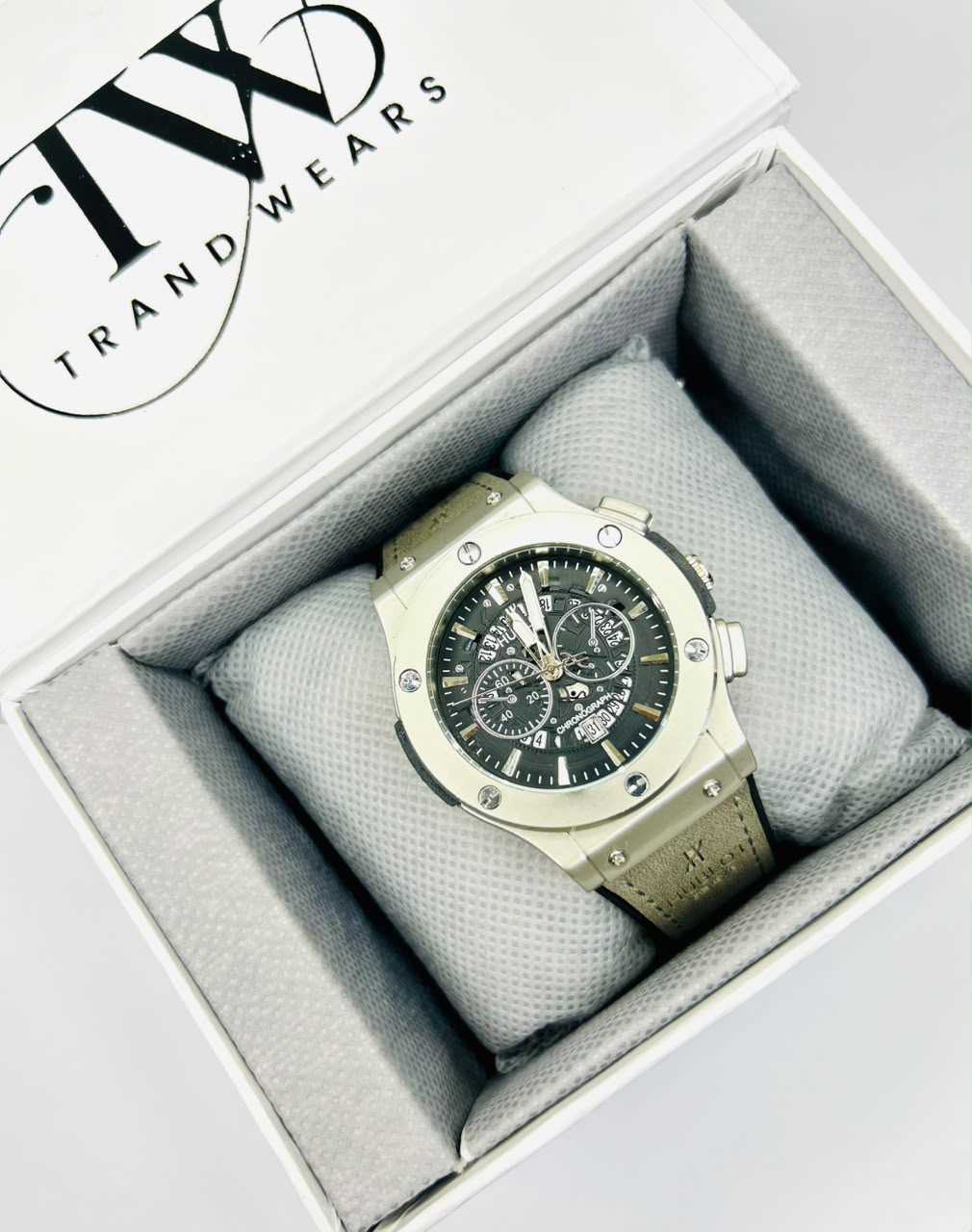 HB White Strap Black Dial Watch – Modern & Stylish Timepiece for Men