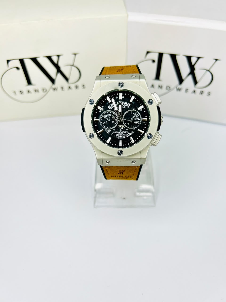 HB Brown Strap Black Dial Watch – Classic & Elegant Men's Timepiece