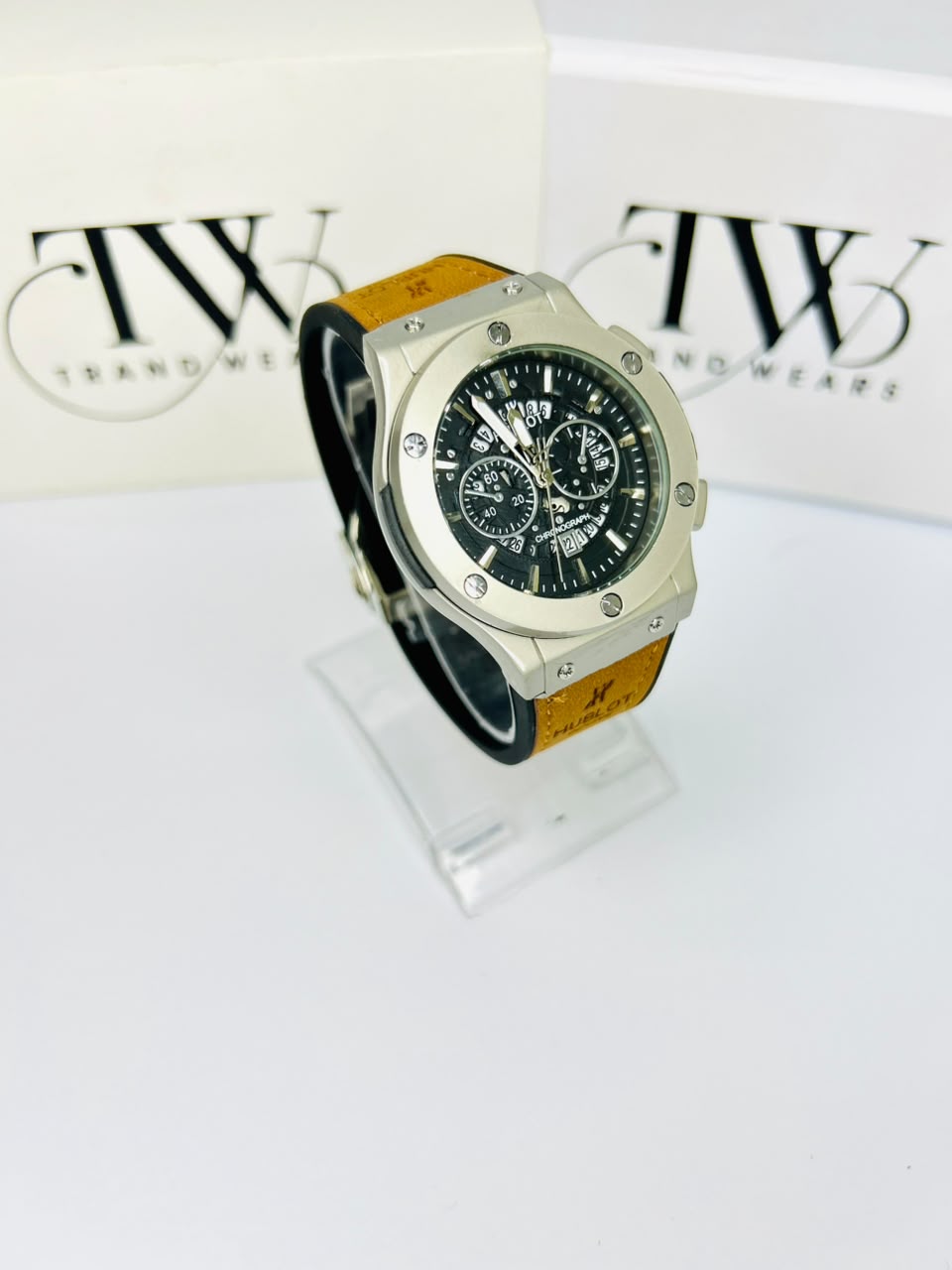 HB Brown Strap Black Dial Watch – Classic & Elegant Men's Timepiece