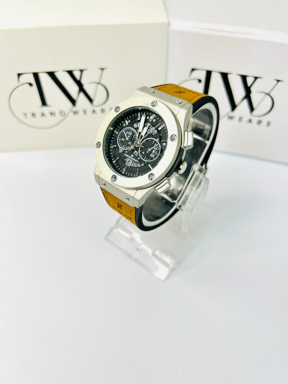 HB Brown Strap Black Dial Watch – Classic & Elegant Men's Timepiece