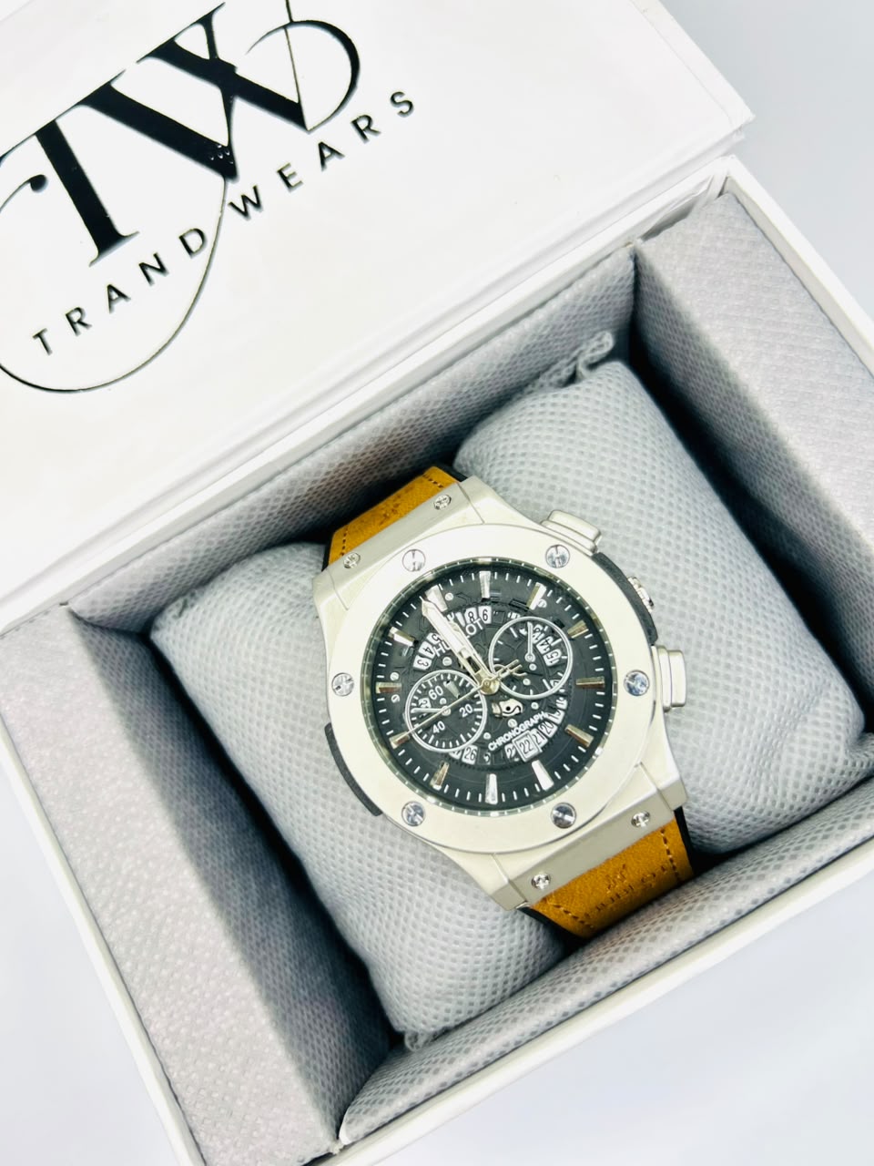 HB Brown Strap Black Dial Watch – Classic & Elegant Men's Timepiece