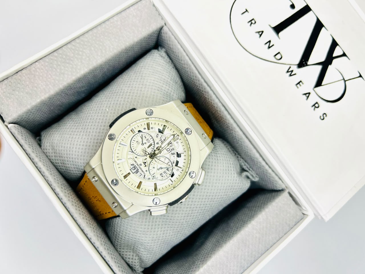 HB Brown Strap White Dial Watch – Timeless Classic Men's Watch