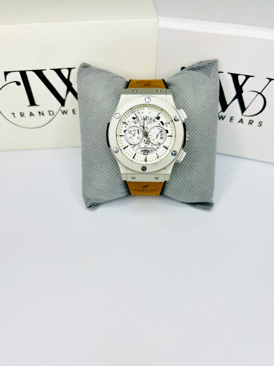 HB Brown Strap White Dial Watch – Timeless Classic Men's Watch