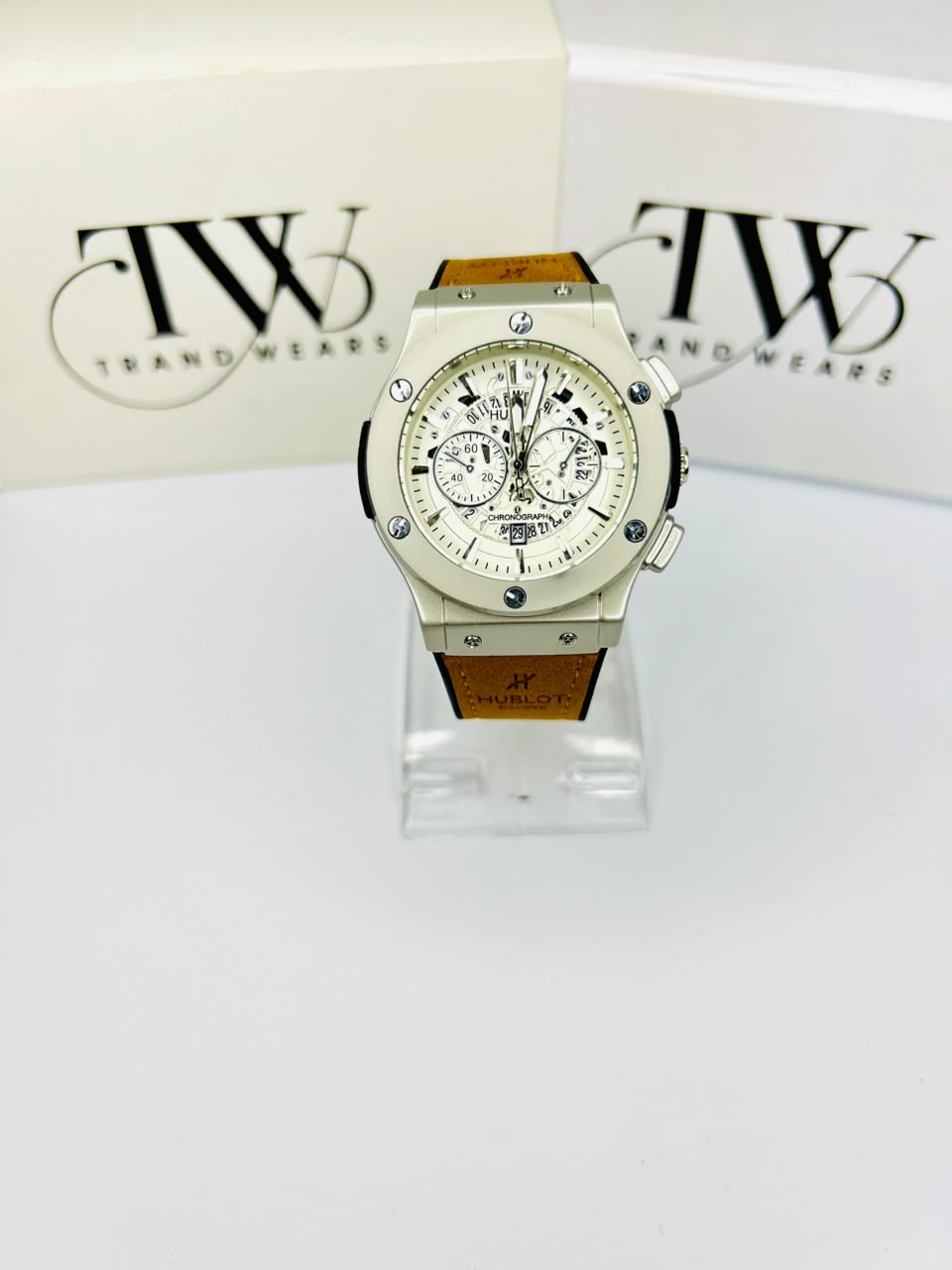 HB Brown Strap White Dial Watch – Timeless Classic Men's Watch