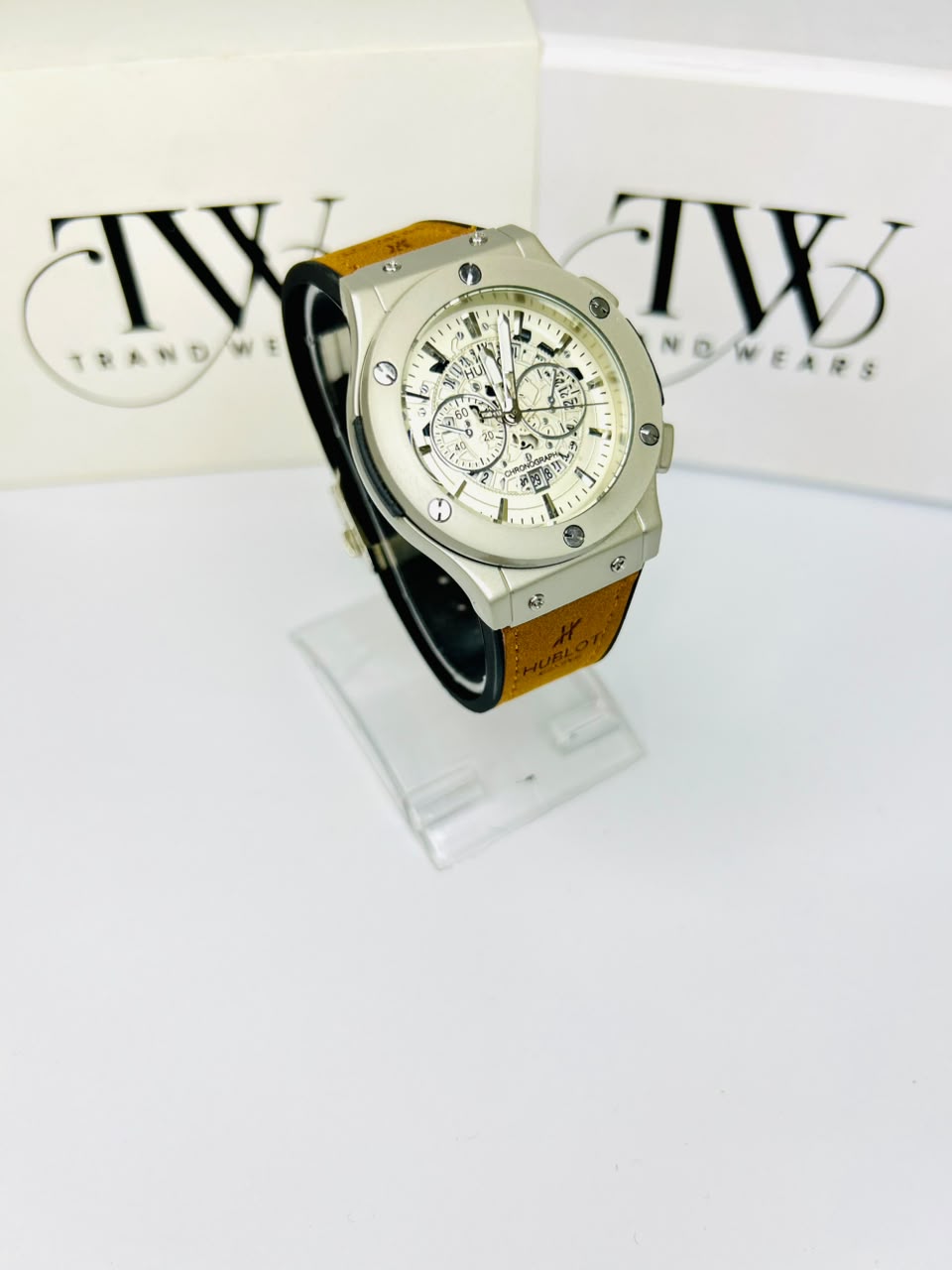 HB Brown Strap White Dial Watch – Timeless Classic Men's Watch