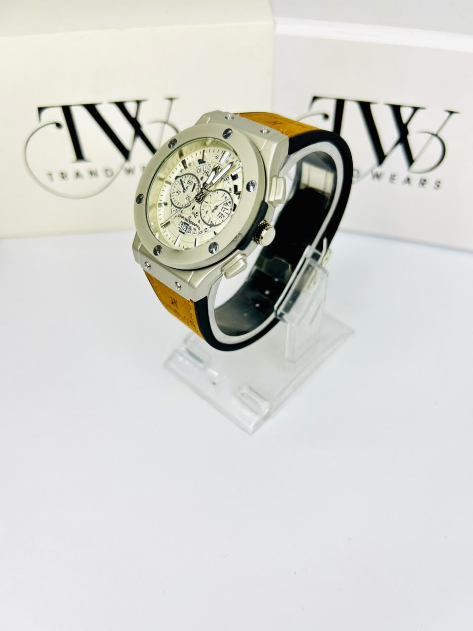 HB Brown Strap White Dial Watch – Timeless Classic Men's Watch