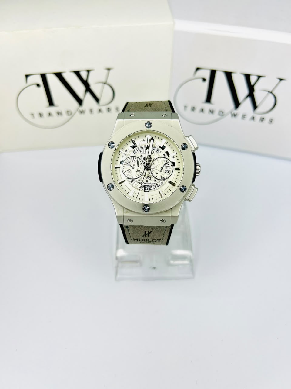HB White Strap White Dial Watch – Elegant & Modern Men's Timepiece