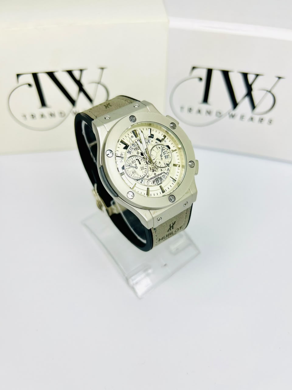 HB White Strap White Dial Watch – Elegant & Modern Men's Timepiece