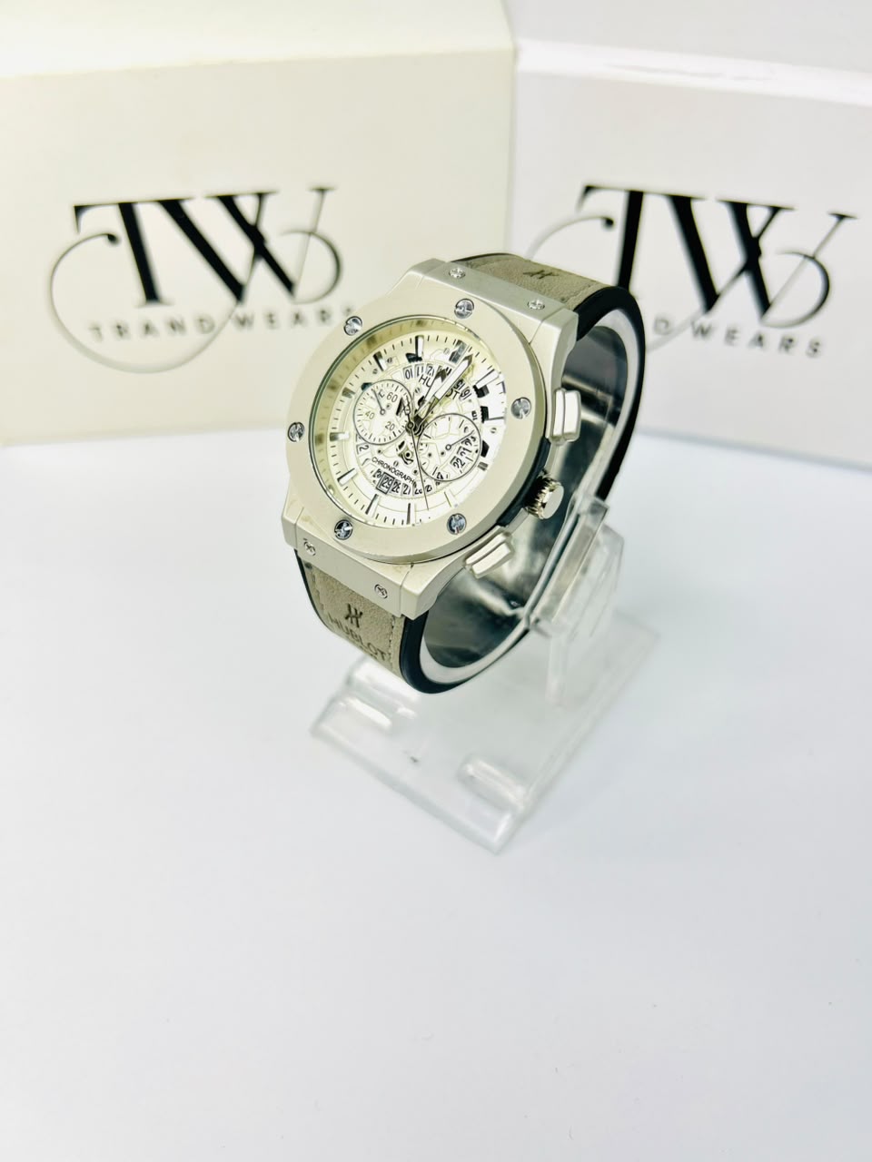 HB White Strap White Dial Watch – Elegant & Modern Men's Timepiece