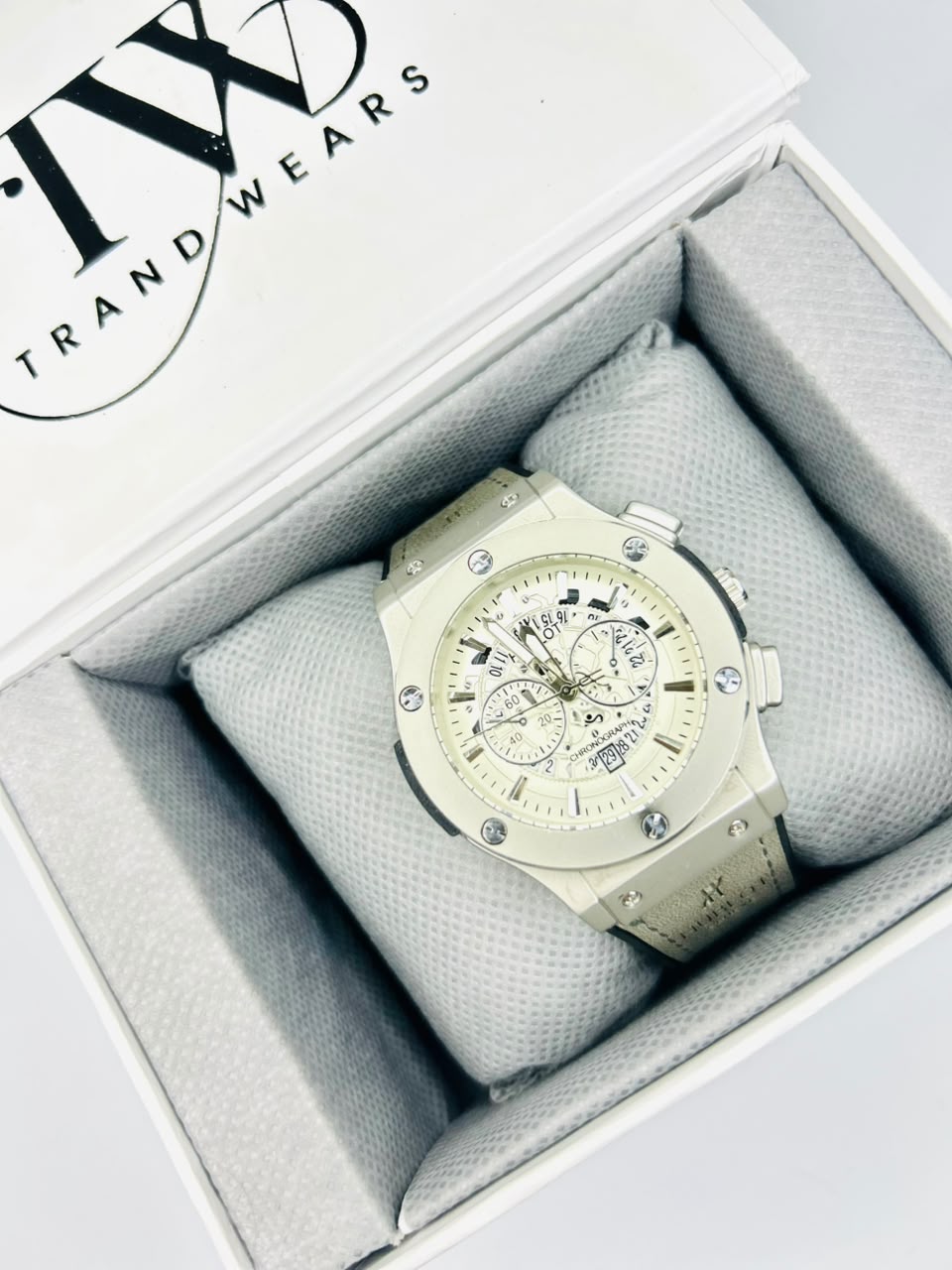 HB White Strap White Dial Watch – Elegant & Modern Men's Timepiece