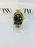 Men's Black Dial 2 Tone Stainless Steel Watch | Premium Plain Dial Analog Wrist Watch | Elegant Fashion Timepiece
