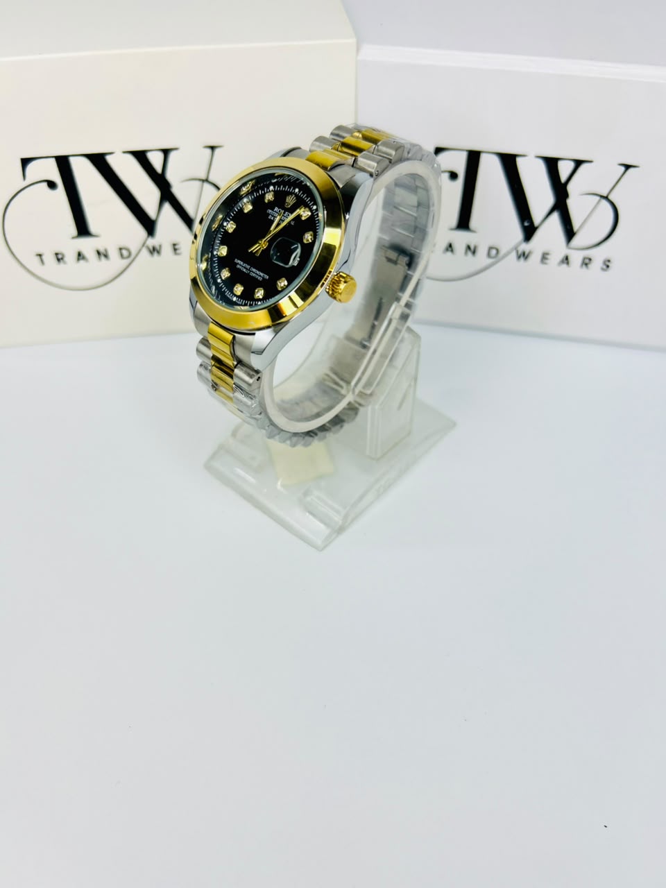 Men's Black Dial 2 Tone Stainless Steel Watch | Premium Plain Dial Analog Wrist Watch | Elegant Fashion Timepiece