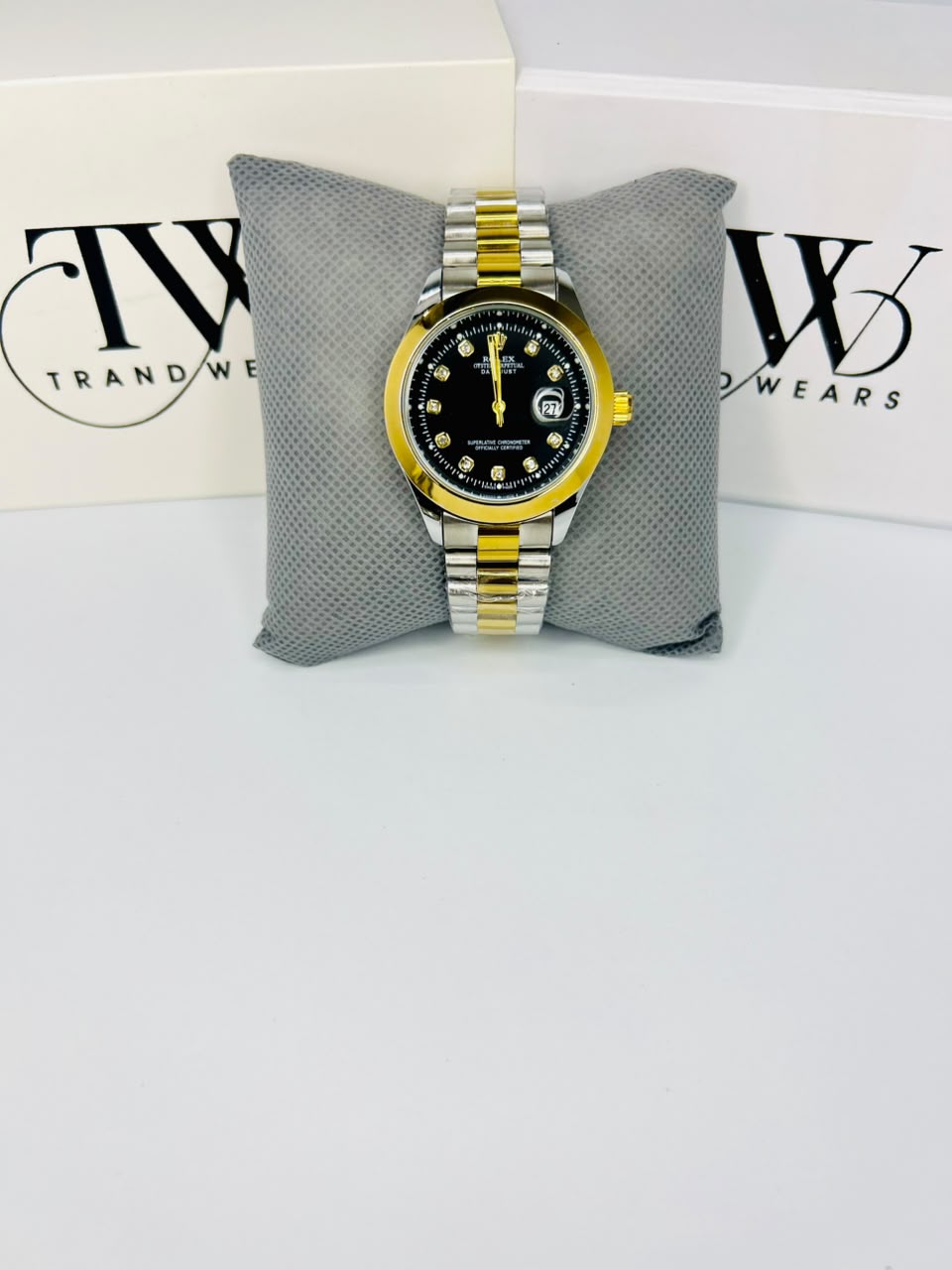 Men's Black Dial 2 Tone Stainless Steel Watch | Premium Plain Dial Analog Wrist Watch | Elegant Fashion Timepiece