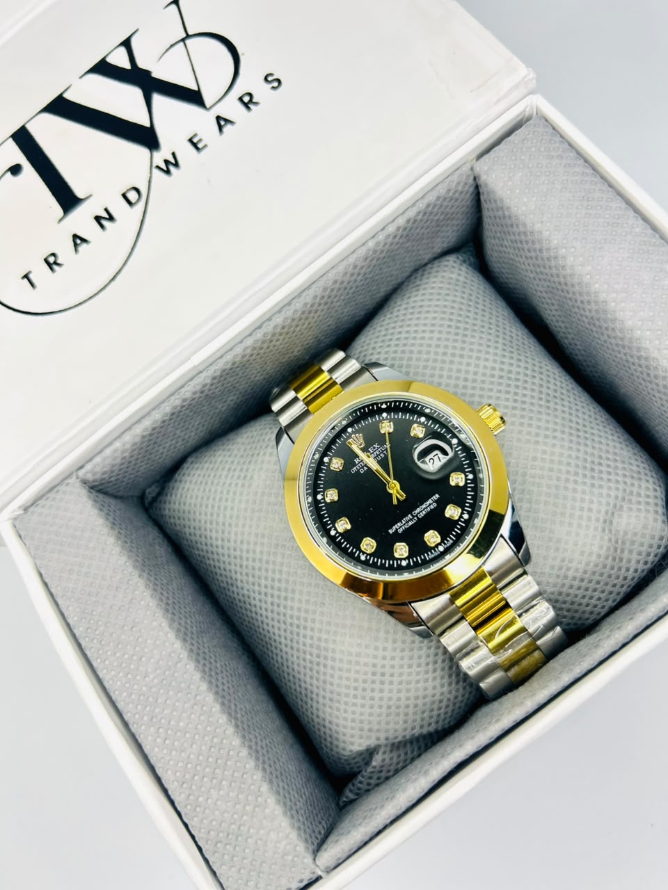 Men's Black Dial 2 Tone Stainless Steel Watch | Premium Plain Dial Analog Wrist Watch | Elegant Fashion Timepiece
